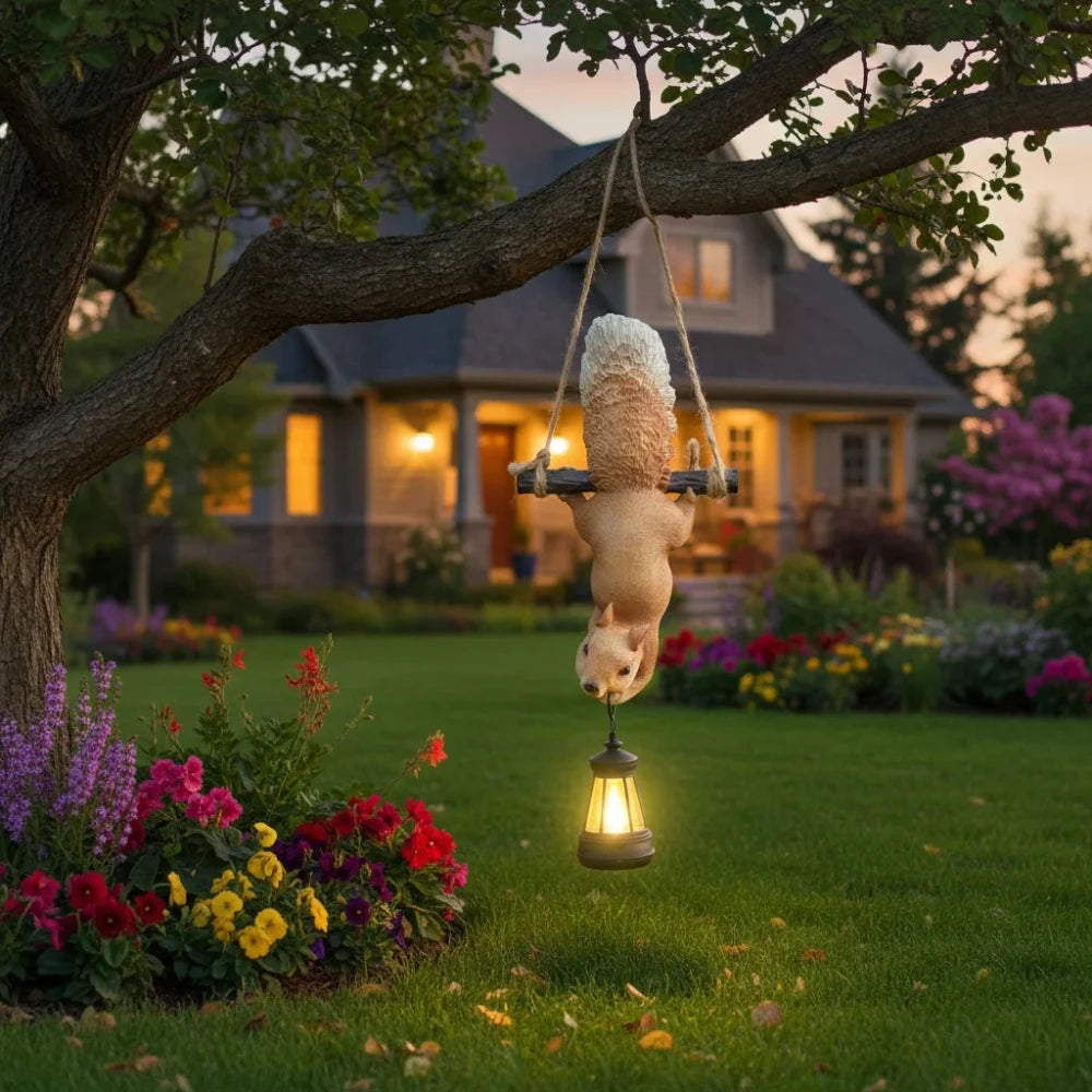 Hangende Eekhoorn™ Tuin decoratie met Zonne-energie verlichting
