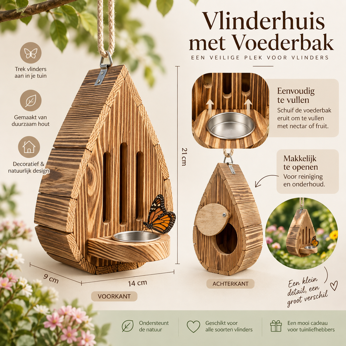 Rustieke Houten Vlinderhuis™ | kleurrijke bezoekers in de tuin